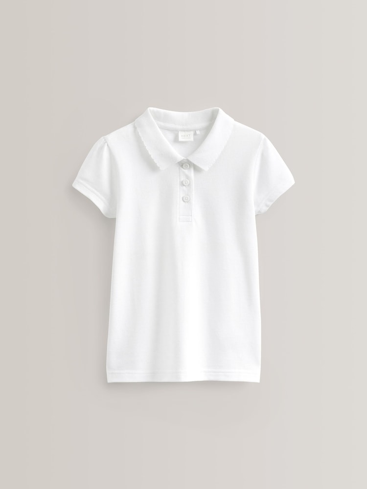 White Slim Fit 100% Cotton Short Sleeve Polo Shirts 5 Pack (3-16yrs) - Image 2 of 7