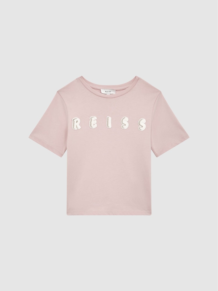 Reiss Pale Pink Bobbi Motif Crew Neck T-Shirt - Image 2 of 6