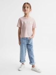 Reiss Pale Pink Bobbi Motif Crew Neck T-Shirt - Image 3 of 6