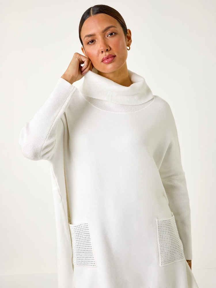 Roman White Sparkle Pocket Detail Poncho Jumper - Image 1 of 4 Roman White Sparkle Pocket Detail Poncho Jumper - Image 1 of 4