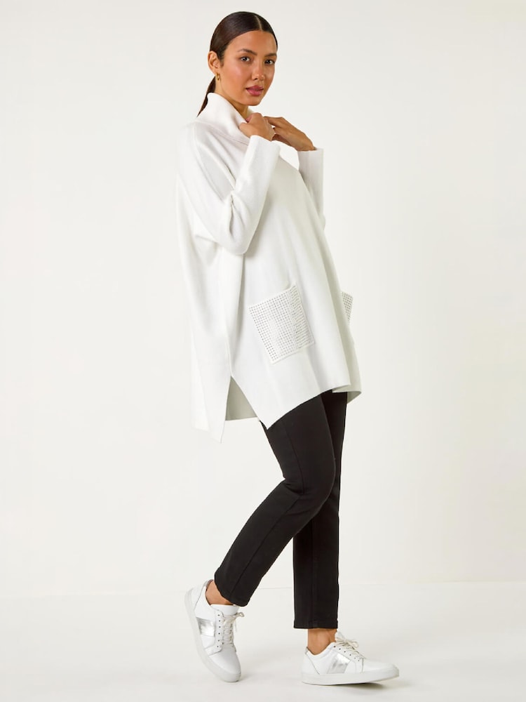 Roman White Sparkle Pocket Detail Poncho Jumper - Image 2 of 4 Roman White Sparkle Pocket Detail Poncho Jumper - Image 2 of 4