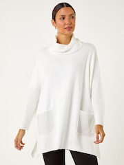 Roman White Sparkle Pocket Detail Poncho Jumper - Image 4 of 4