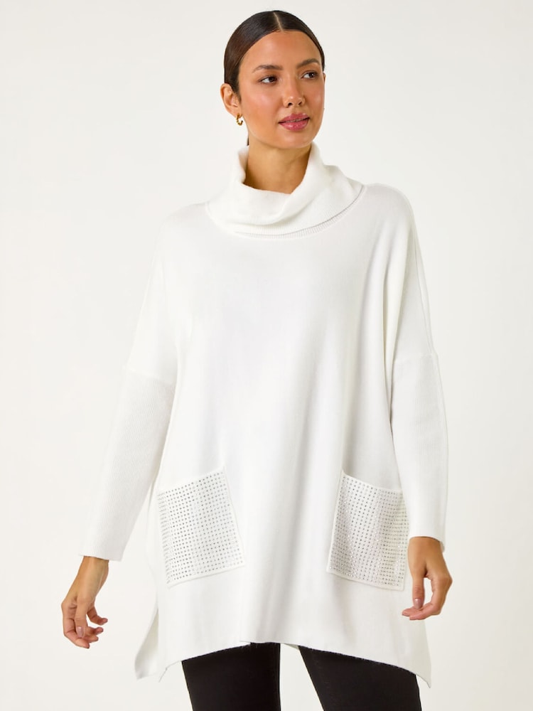 Roman White Sparkle Pocket Detail Poncho Jumper - Image 4 of 4 Roman White Sparkle Pocket Detail Poncho Jumper - Image 4 of 4