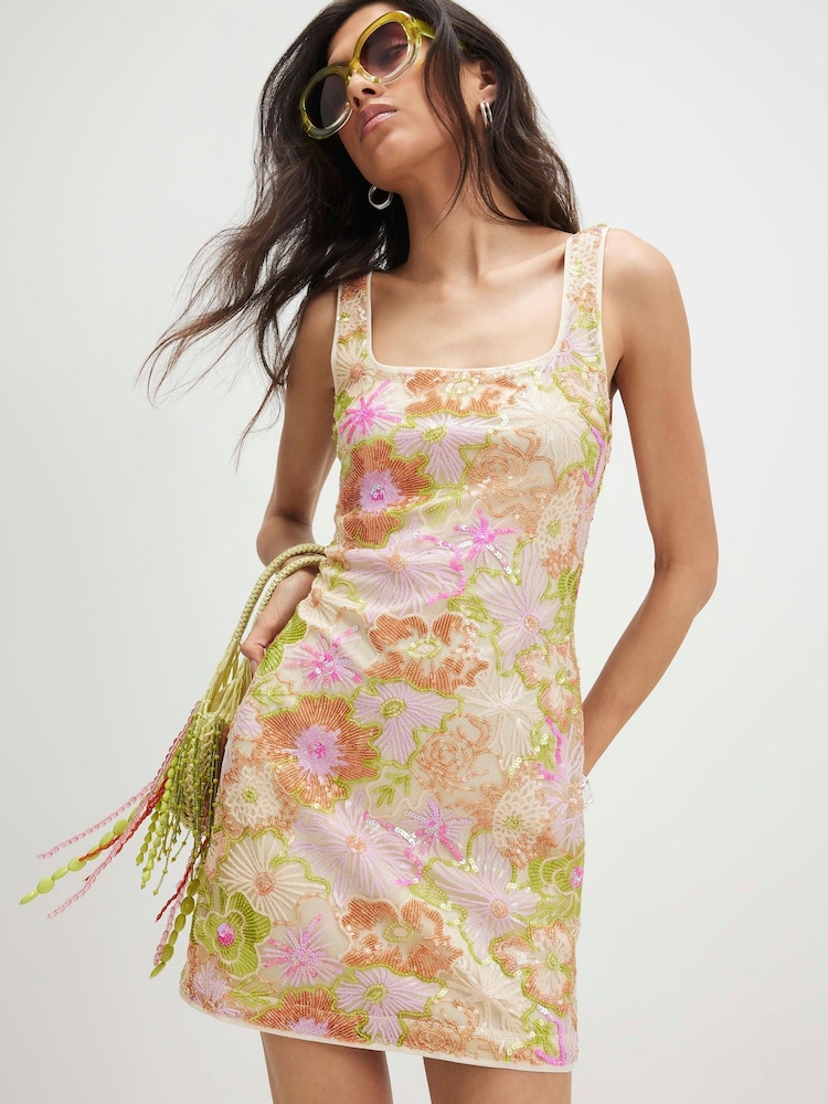 River Island Pailletten Cornelli Minikleid mit Carré-Ausschnitt - Bild 1 von 4