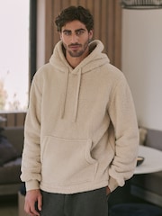 Cream Fleece Borg Overhead Hoodie - Image 4 of 9