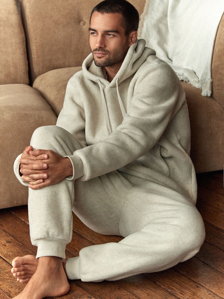 Stone Neutral Fleece Borg Lined Brushed Hoodie - Image 1 of 6