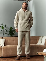 Stone Neutral Fleece Borg Lined Brushed Hoodie - Image 2 of 6