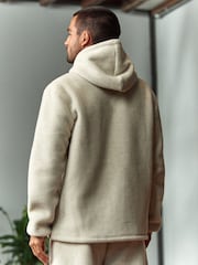 Stone Neutral Fleece Borg Lined Brushed Hoodie - Image 3 of 6