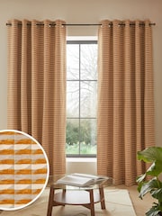 Ochre Yellow Geometric Chenille Eyelet Lined Curtains - Image 1 of 5