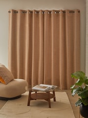 Ochre Yellow Geometric Chenille Eyelet Lined Curtains - Image 2 of 5