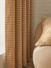 Ochre Yellow Geometric Chenille Eyelet Lined Curtains - Image 3 of 5