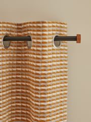 Ochre Yellow Geometric Chenille Eyelet Lined Curtains - Image 4 of 5