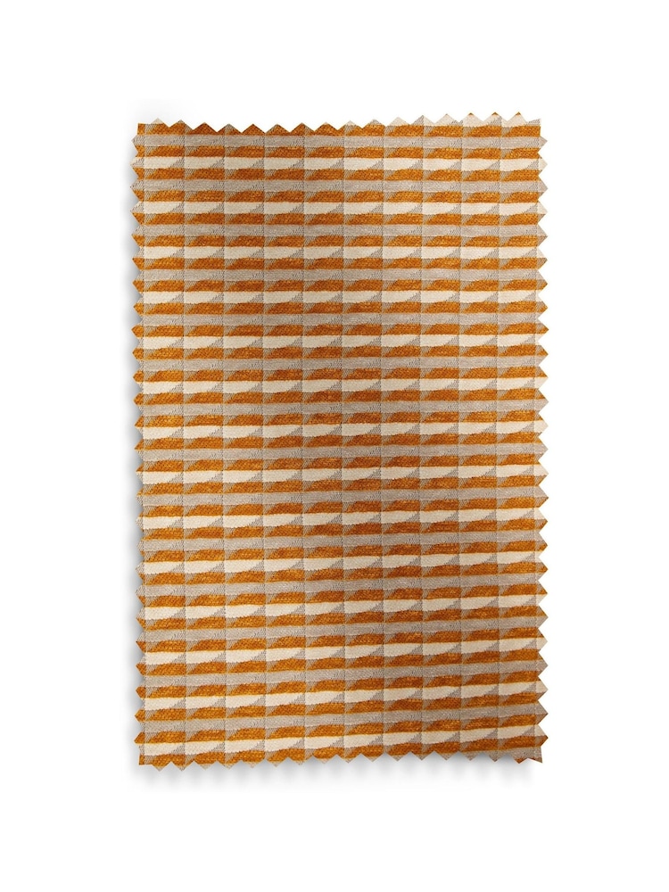 Ochre Yellow Geometric Chenille Eyelet Lined Curtains - Image 5 of 5