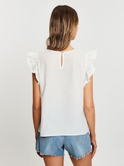 Threadbare White 100% Cotton Broderie Frill Sleeve Blouse - Image 2 of 12