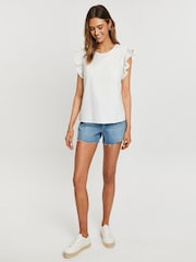 Threadbare White 100% Cotton Broderie Frill Sleeve Blouse - Image 3 of 12