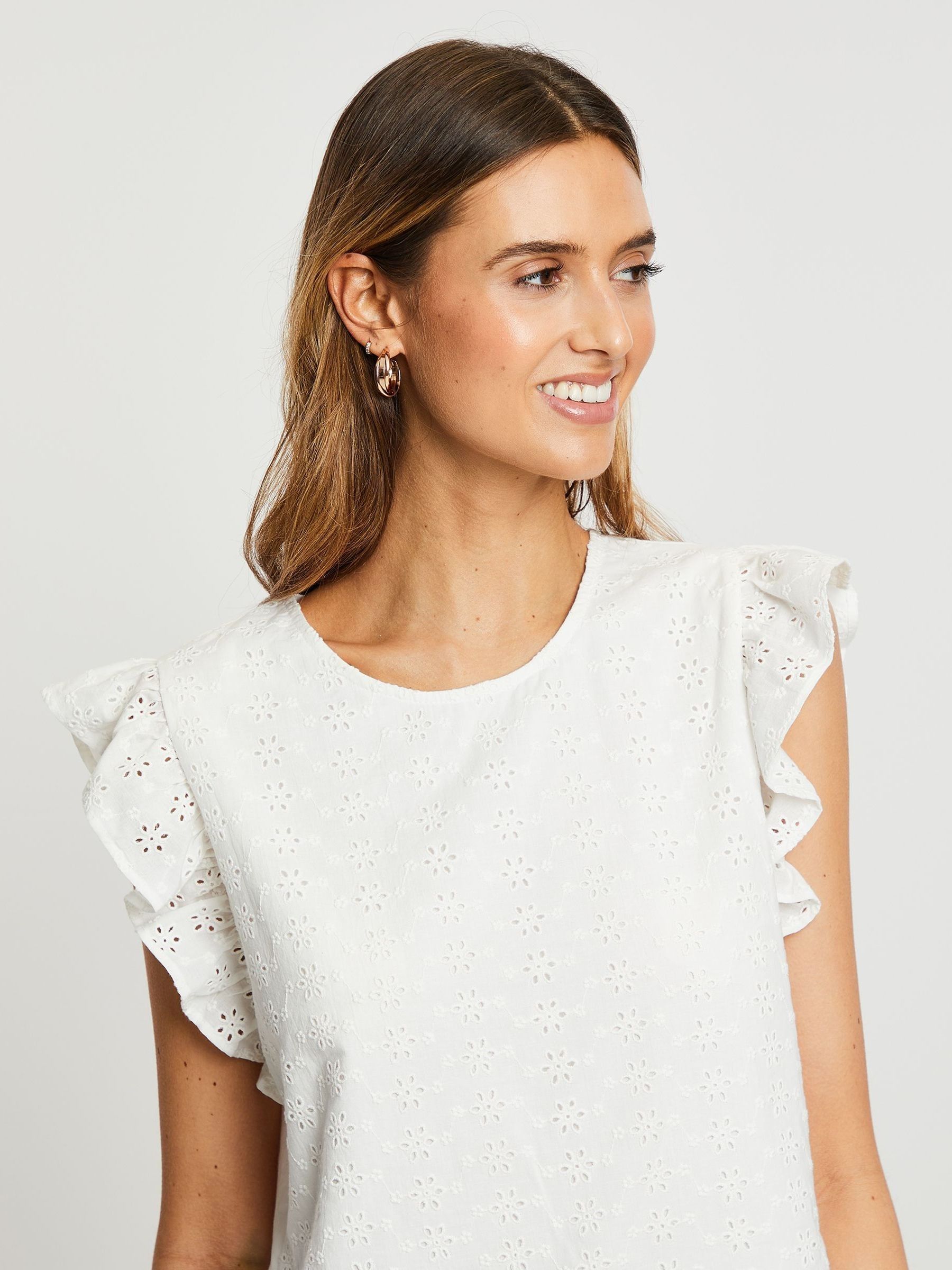 white frill sleeve blouse