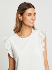 Threadbare White 100% Cotton Broderie Frill Sleeve Blouse - Image 4 of 12