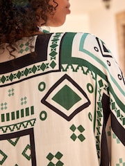 Green Tile Print Short Kimono Cover-Up - Image 4 of 6