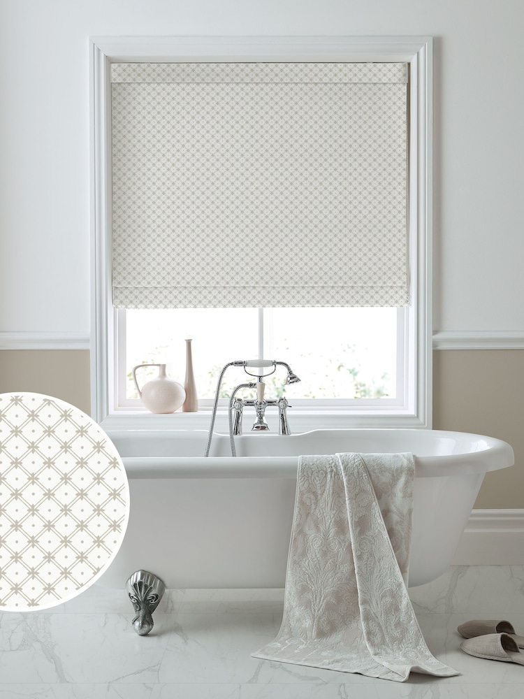 Laura Ashley Dove Grey Wickerwork Made to Measure 100% Cotton Roman Blinds - Image 1 of 6