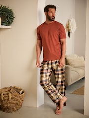 Orange/Neutral Check Motionflex Cosy 100% Cotton Pyjamas Set - Image 1 of 8