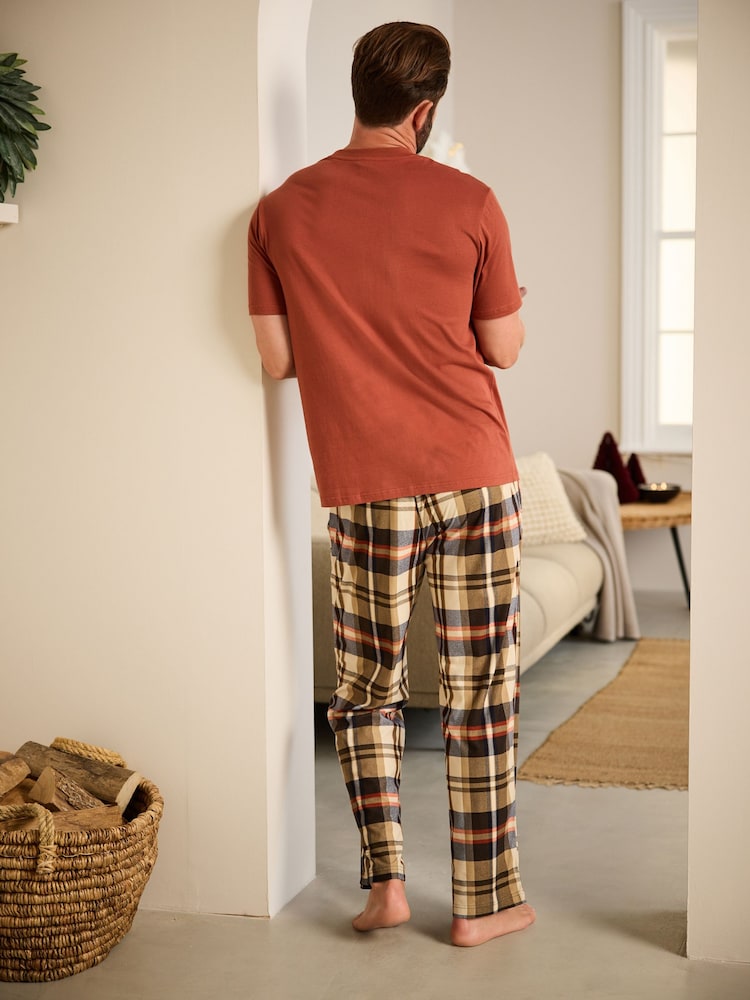 Orange/Neutral Check Motionflex Cosy 100% Cotton Pyjamas Set - Image 2 of 8