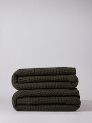 The Set 2 Pack Olive Green Ribbed Waffle Knitted Throws - Image 1 of 4