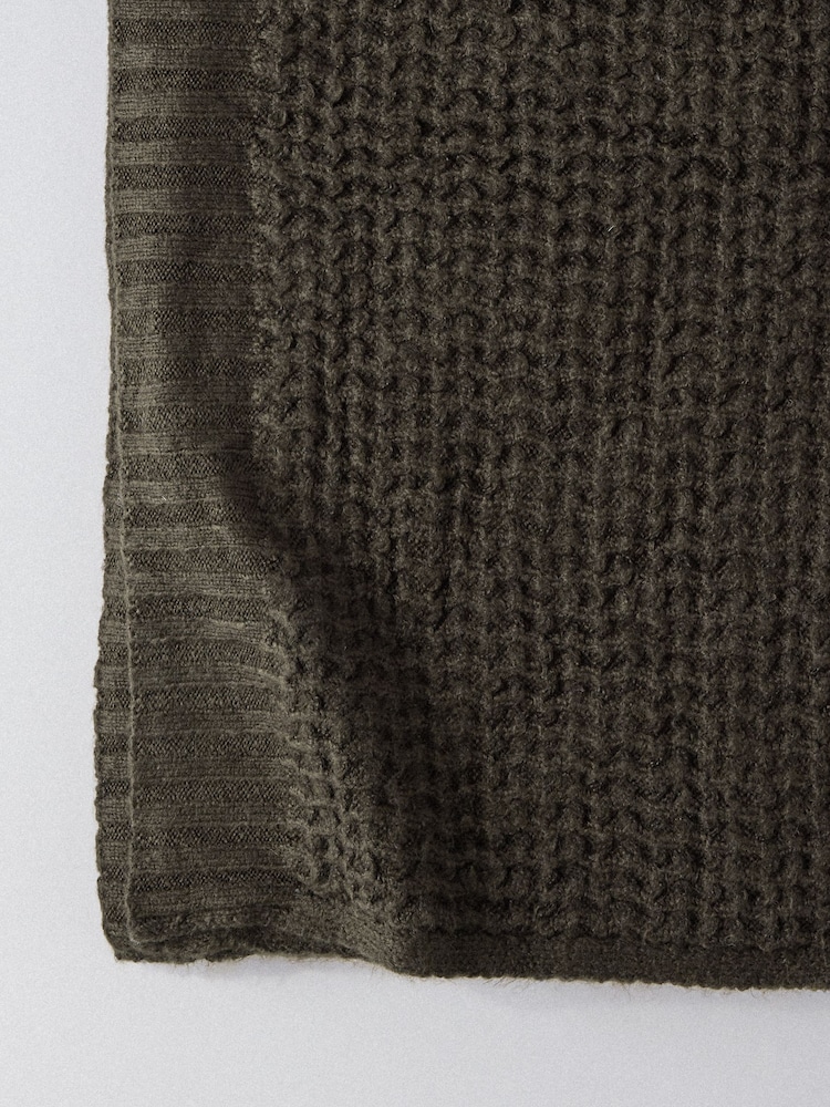 The Set 2 Pack Olive Green Ribbed Waffle Knitted Throws - Image 4 of 4 The Set 2 Pack Olive Green Ribbed Waffle Knitted Throws - Image 4 of 4