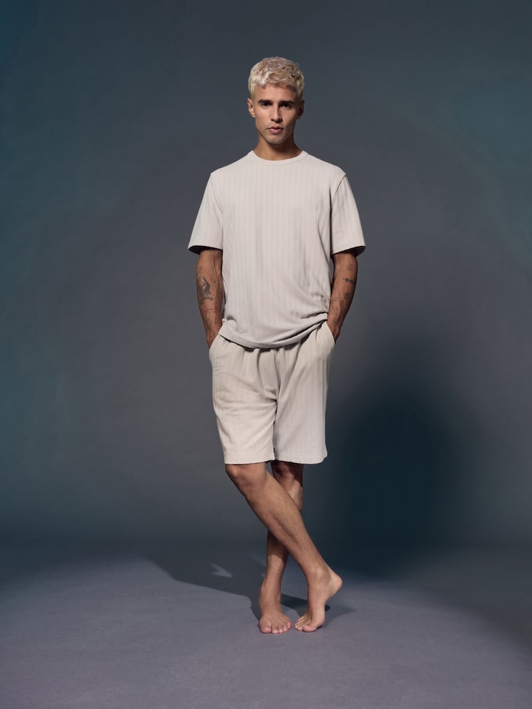Light Grey EDIT Textured Jersey Short Pyjamas Set - Image 1 of 10
