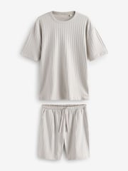 Light Grey EDIT Textured Jersey Short Pyjamas Set - Image 6 of 10