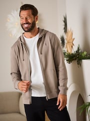 Stone Neutral 100% Cotton Lightweight Zip Up Hoodie - Image 1 of 8