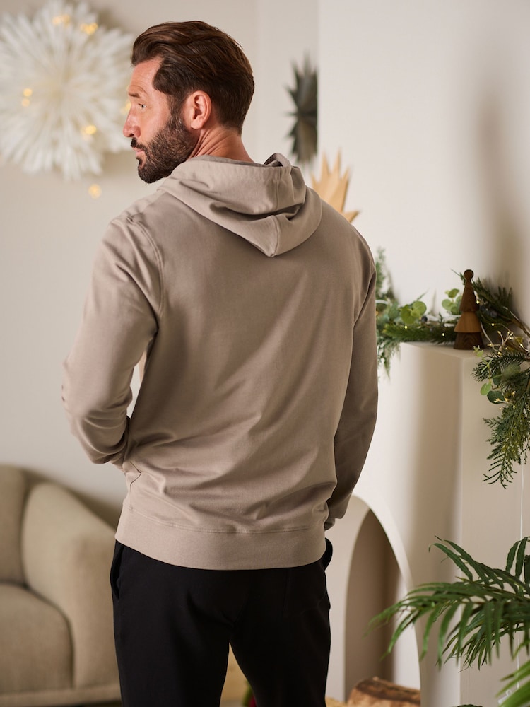 Stone Neutral 100% Cotton Lightweight Zip Up Hoodie - Image 3 of 8