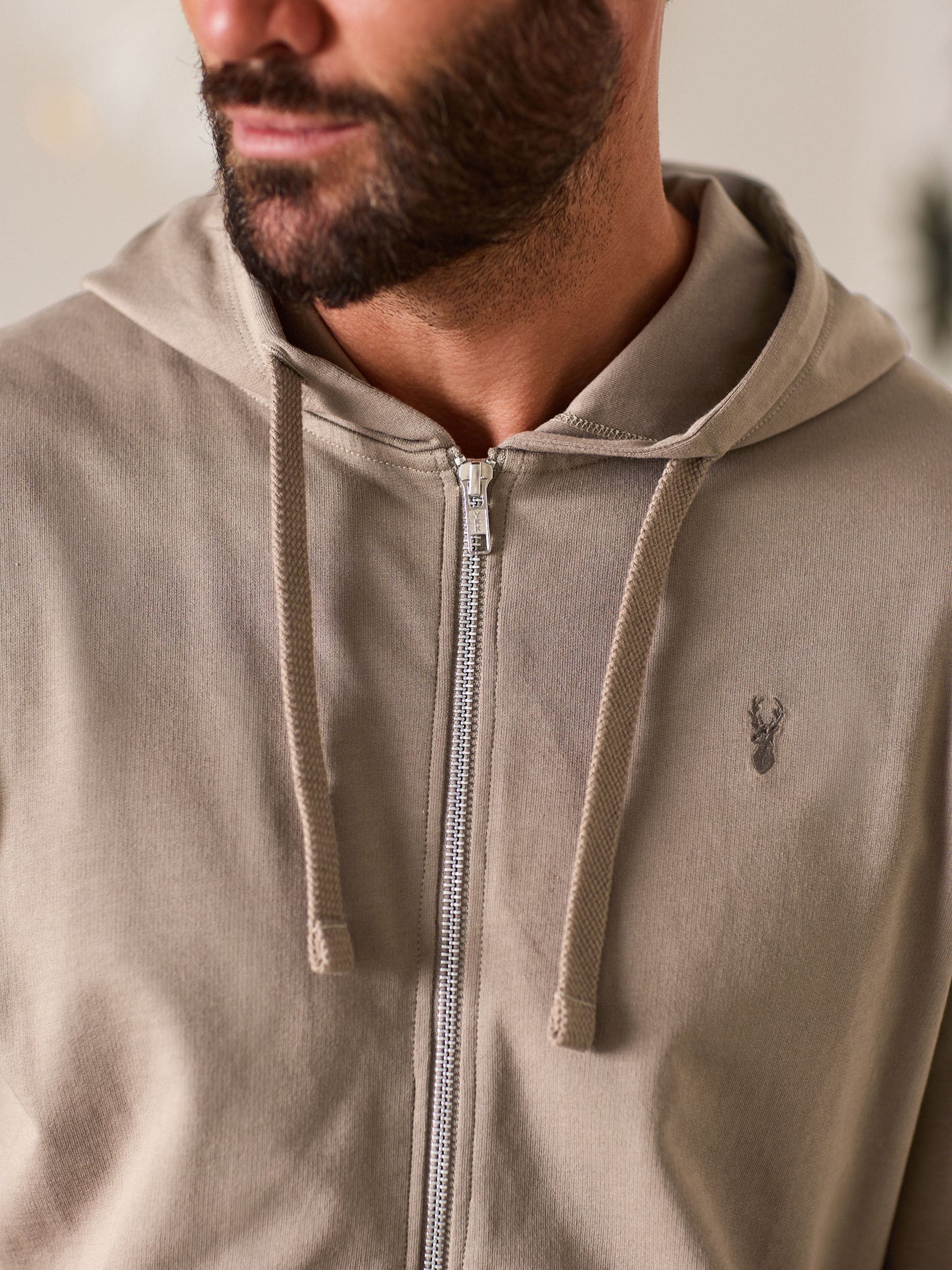 Buy Stone Neutral 100% Cotton Lightweight Zip Up Hoodie from