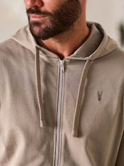 Stone Neutral 100% Cotton Lightweight Zip Up Hoodie - Image 4 of 8