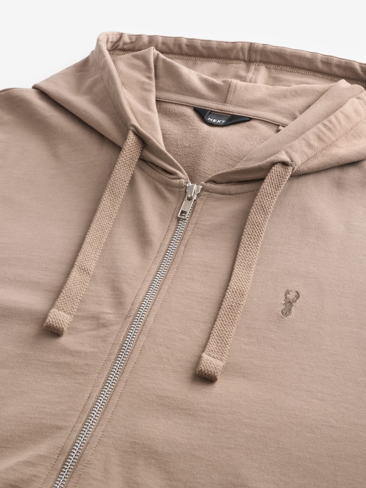 Stone Neutral 100% Cotton Lightweight Zip Up Hoodie - Image 7 of 8