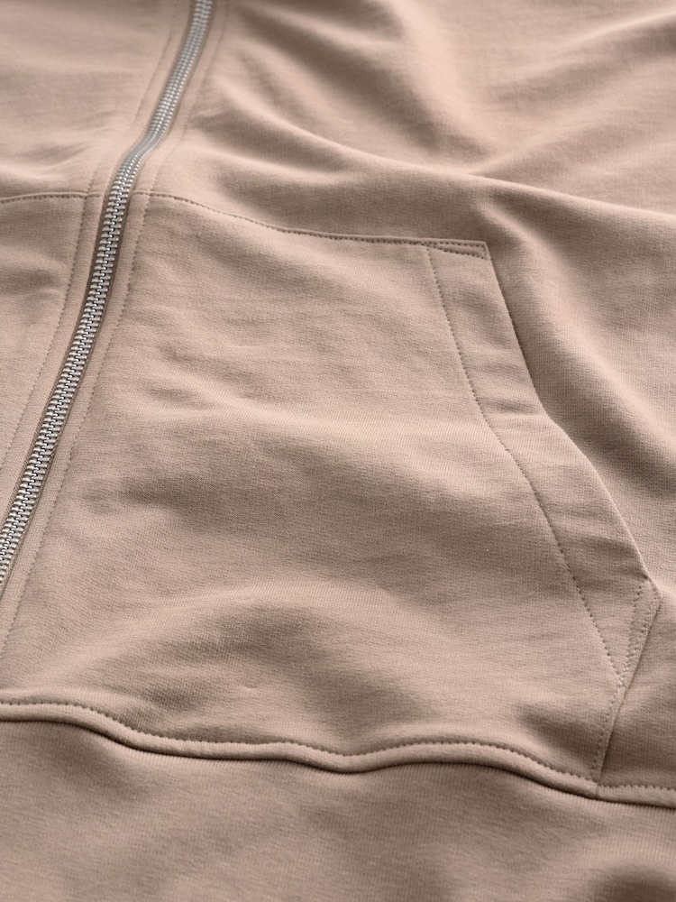 Stone Neutral 100% Cotton Lightweight Zip Up Hoodie - Image 8 of 8