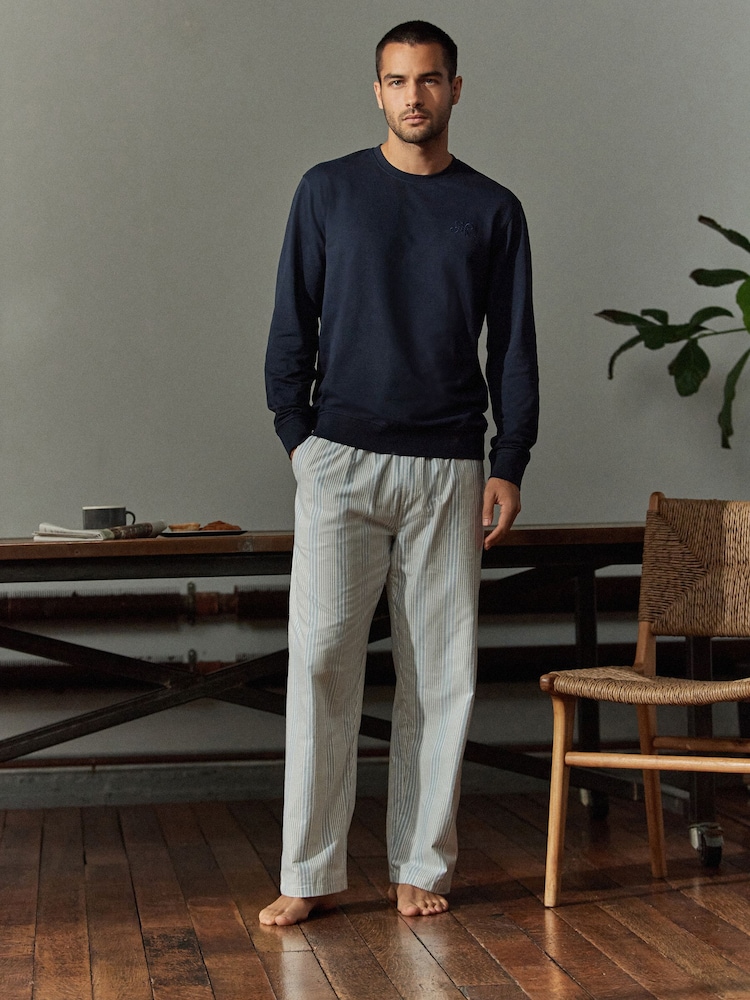 Navy Blue Stripe Woven Sweatshirt Pyjamas Set - Image 2 of 13