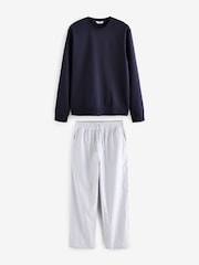 Navy Blue Stripe Woven Sweatshirt Pyjamas Set - Image 9 of 13
