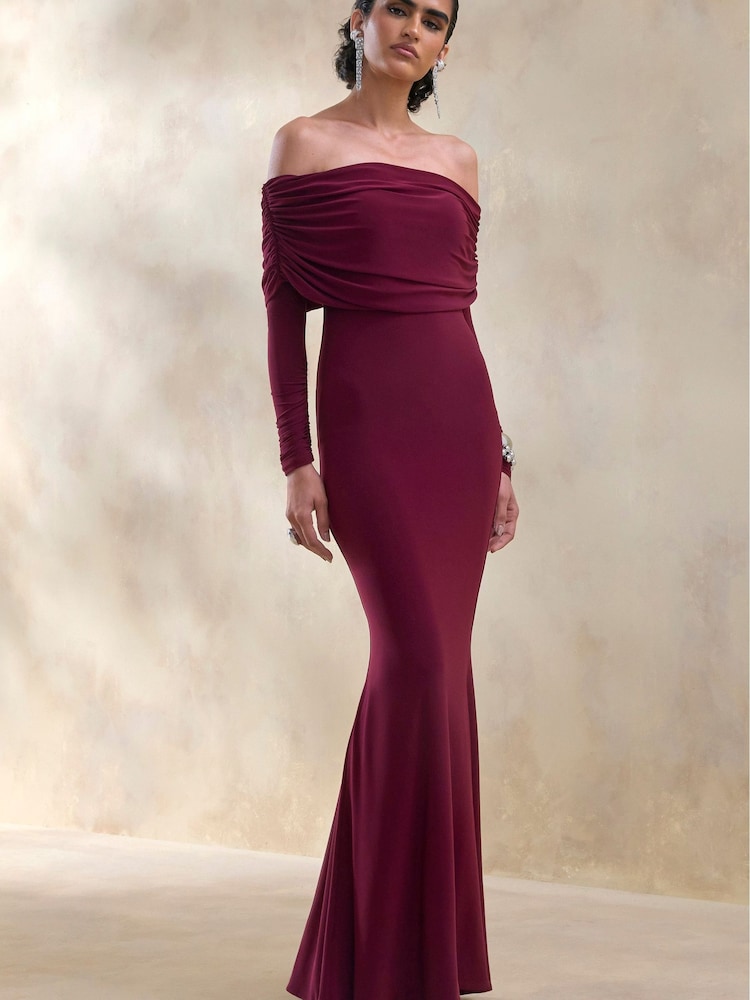 Club L London Red Brisea Burgundy Bardot Neck Maxi Dress - Image 5 of 5 Club L London Red Brisea Burgundy Bardot Neck Maxi Dress - Image 5 of 5