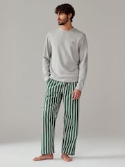 Grey/Green Stripe Woven Sweatshirt Pyjamas Set - Image 1 of 9