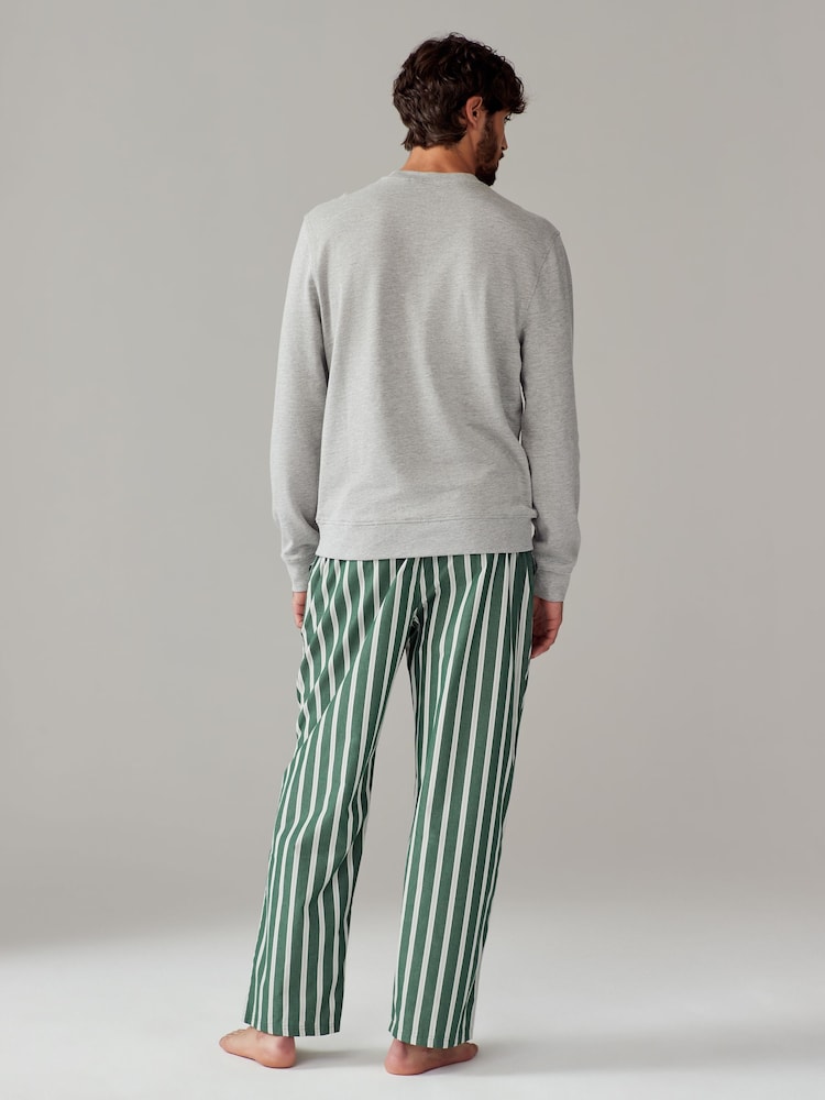 Grey/Green Stripe Woven Sweatshirt Pyjamas Set - Image 2 of 9