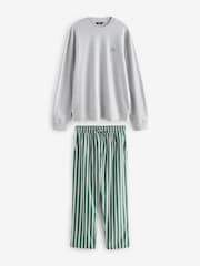 Grey/Green Stripe Woven Sweatshirt Pyjamas Set - Image 5 of 9