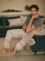 Blue/Grey Check Cosy Brushed Pyjamas Set - Image 1 of 11