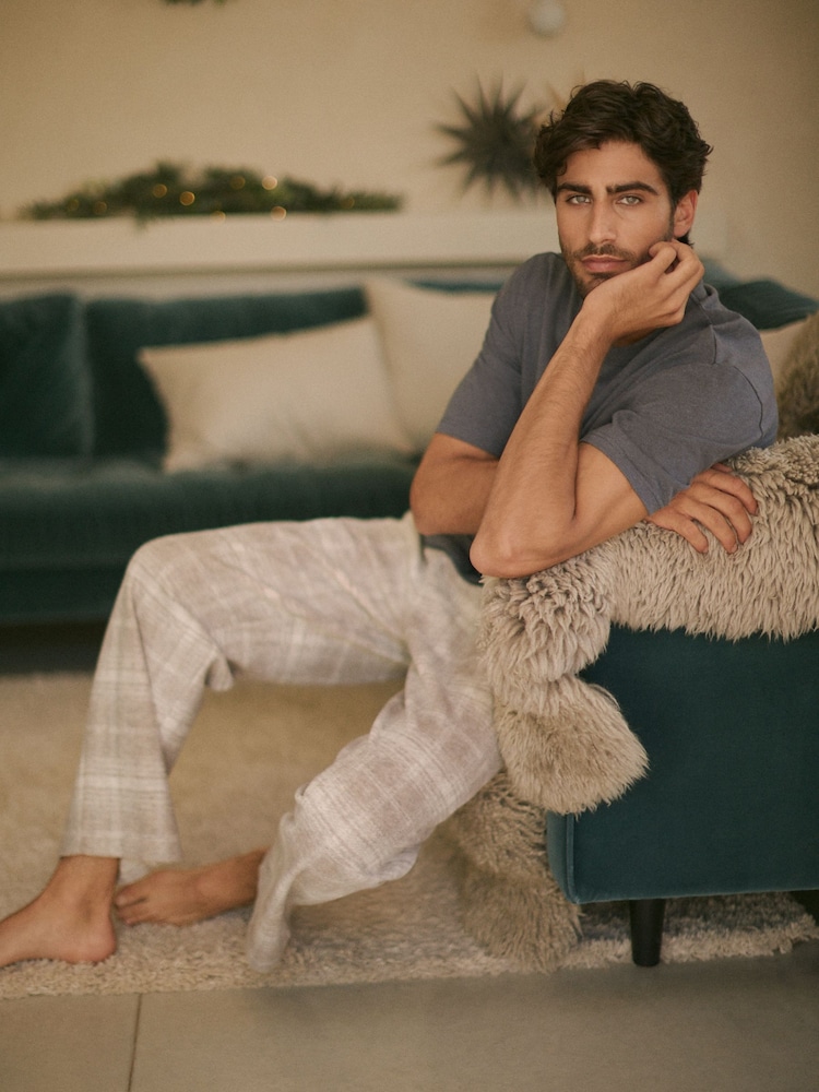 Blue/Grey Check Cosy Brushed Pyjamas Set - Image 1 of 11