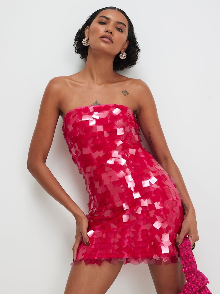 bandeau glitter dress Buy River Island Pink Sequin Mini from Next USA V Back