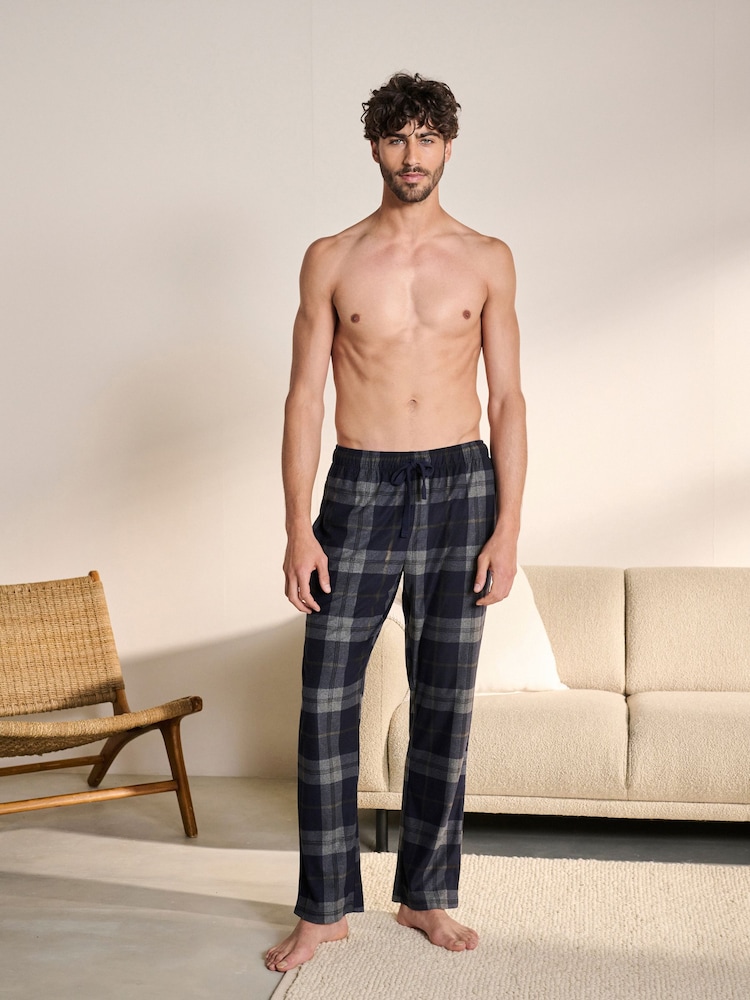 Navy Blue/Grey Check Motionflex Cosy Pyjama Bottoms - Image 2 of 5