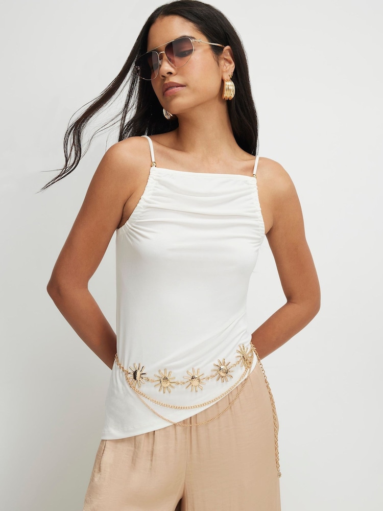 River Island Cream Sleeveless Beaded Cami Top - Image 1 of 4