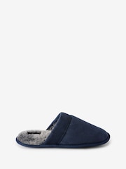 Navy Blue Mule Slippers with Faux Lining - Image 1 of 4