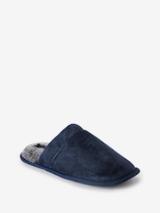 Navy Blue Mule Slippers with Faux Lining - Image 2 of 4