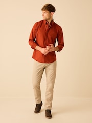 Terracotta Brown Slim Fit Easy Iron Button Down Oxford Shirt - Image 2 of 8