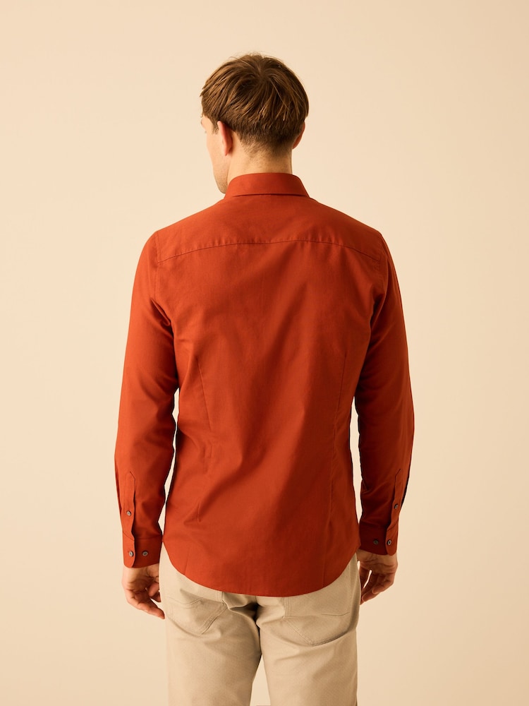 Terracotta Brown Slim Fit Easy Iron Button Down Oxford Shirt - Image 3 of 8